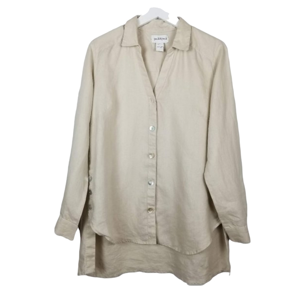 Peck & Peck 100% Linen Natural Hi Low Shirt - M